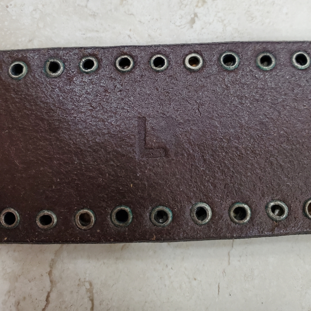Calvin Klein belt women's large brown leather riveted studs silver logo buckle - Picture 8 of 15